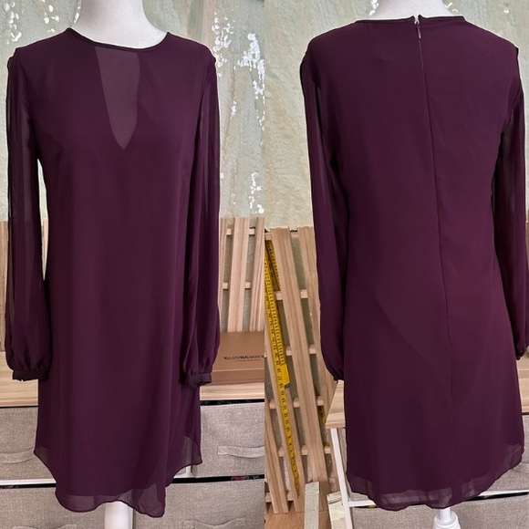 NWOT Vince Camuto Wine Sheer V neck Lined Midi Dress - classy Woman Size 2 - Picture 2 of 10